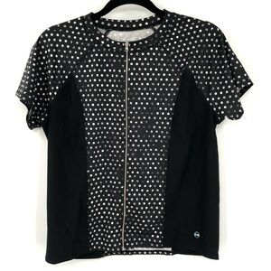ABS Bike Jersey? Full Zip Polka Dot Active Top Short Sleeve Women L Black Biking